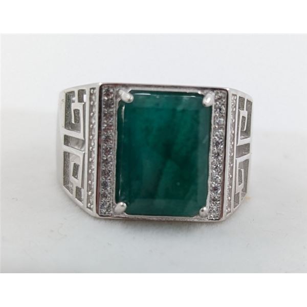7.3 ct Certified Silver Emerald gemstone Ring ($10,490 Appraisal)