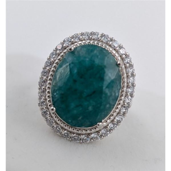 6.4 ct Certified Silver Emerald gemstone Ring ($14,290 Appraisal)