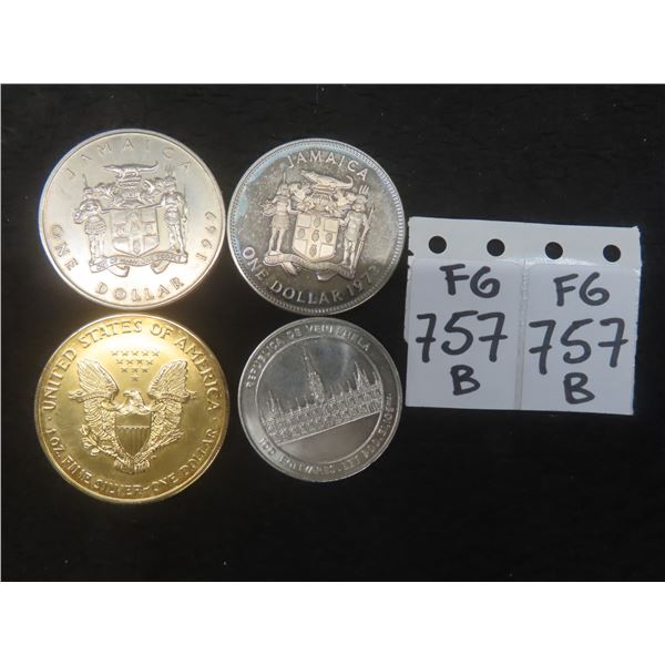 USA $1 Coin 2002, 2 Jamaican $1 Coins, 1986 Venezuela 100 Bolivares