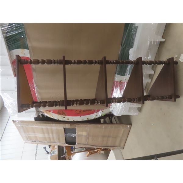 Dark Wood Curio Shelf With Turned Spindle Posts, 54" x 22" x 11 1/2"