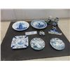 Image 1 : Nine-Piece Vintage Delft Blue Ceramic Plate Set With Windmill and Goldray Motifs
