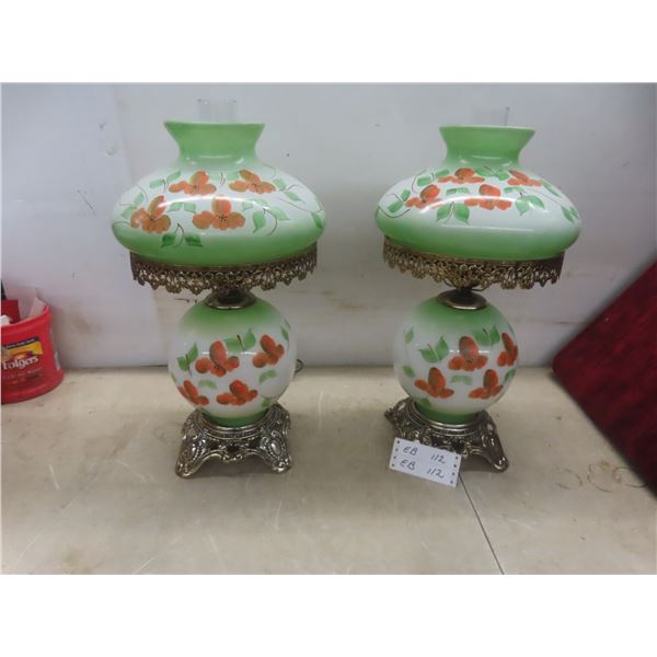 Two Vintage Hurricane Table Lamps, 22 Inches Tall