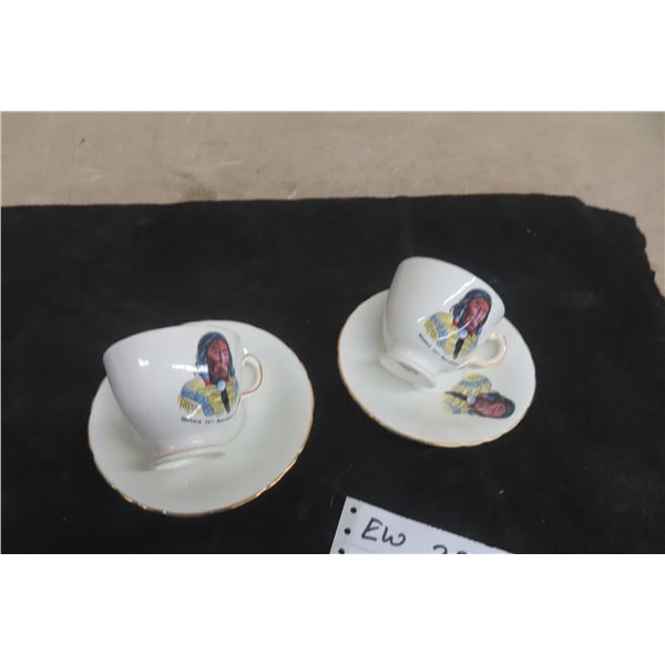 2 Cups and Saucer H&M Souvenir Bone China, Indented Print