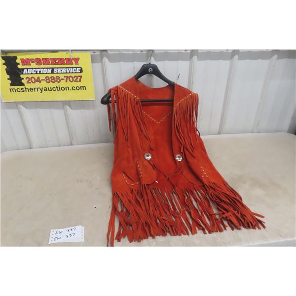 Leather Native Style Single Vest, Size Believed to be Large