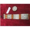 Image 1 : Wall Hanging with Carved Soapstone Tiles Mounted On Leather, 15" x 3 1/2",  Round Inuit Style Piece,