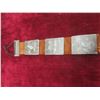 Image 2 : Wall Hanging with Carved Soapstone Tiles Mounted On Leather, 15" x 3 1/2",  Round Inuit Style Piece,