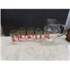 Image 2 : Vintage Chip And Dip Bowl Set With Candy Dish, 7 Juice Glasses And Pitcher, Cup Tree, And 5 Coffee