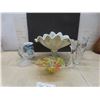Image 1 : Crystal D'Arques Lead Crystal With Hand Blown Art Glass Vase And Ruffle Pedestal Centerpiece Bowl
