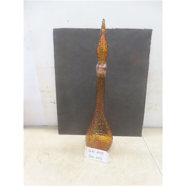 Vintage Amber Glass Genie Bottle Decanter With Hobnail Pattern