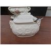 Image 15 : China Soup Tureen Set With Plate, Ladle, Creamers, Sugar Bowl, Salt And Pepper Shakers, Trivets And