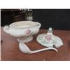 Image 18 : China Soup Tureen Set With Plate, Ladle, Creamers, Sugar Bowl, Salt And Pepper Shakers, Trivets And