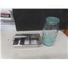 Image 10 : Glass Canister And Kitchenware Lot With Sugar Shaker, Sealer Jar, Creamer And Hand Pressed Juicer