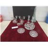 Image 1 : Cut Glass Decor Lot With Candlestick Holders, Ashtray, Eiffel Tower Form And 14" Glass Flower Frog