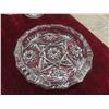 Image 3 : Cut Glass Decor Lot With Candlestick Holders, Ashtray, Eiffel Tower Form And 14" Glass Flower Frog
