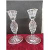 Image 4 : Cut Glass Decor Lot With Candlestick Holders, Ashtray, Eiffel Tower Form And 14" Glass Flower Frog