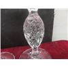 Image 5 : Cut Glass Decor Lot With Candlestick Holders, Ashtray, Eiffel Tower Form And 14" Glass Flower Frog