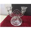 Image 6 : Cut Glass Decor Lot With Candlestick Holders, Ashtray, Eiffel Tower Form And 14" Glass Flower Frog