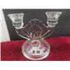Image 7 : Cut Glass Decor Lot With Candlestick Holders, Ashtray, Eiffel Tower Form And 14" Glass Flower Frog