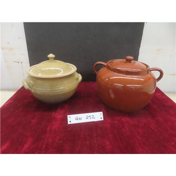 Two Bean Pots With Lids
