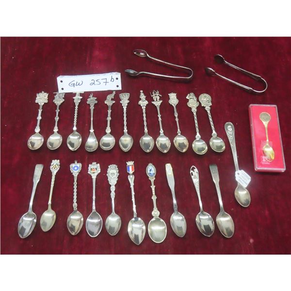 Collector Spoon Lot With Silver Plated Tongs And Vintage Gerber Long Handled Spoon