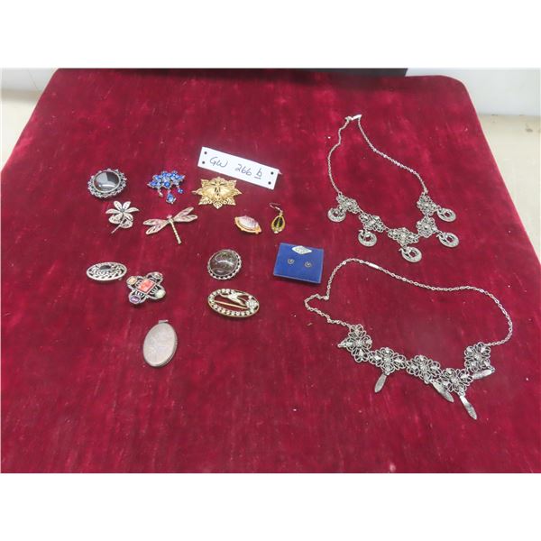 Vintage Jewellery: Brooches, Necklace, Locket and Earrings