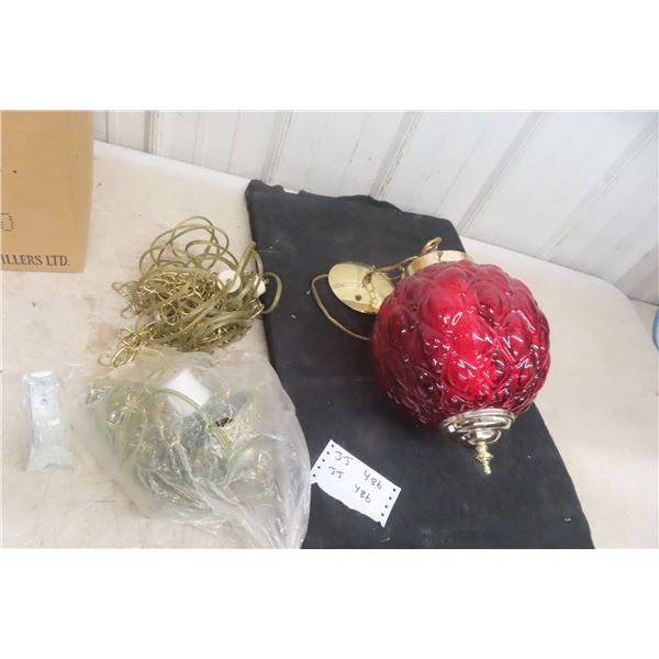 MCM Light Fixture Ruby Red and Swag Lamp Chain