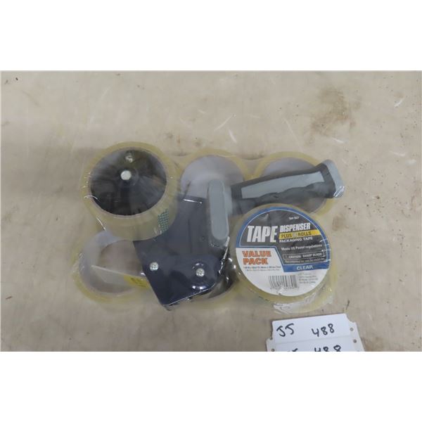 Packing Tape Gun and Eight Rolls of Tape, New