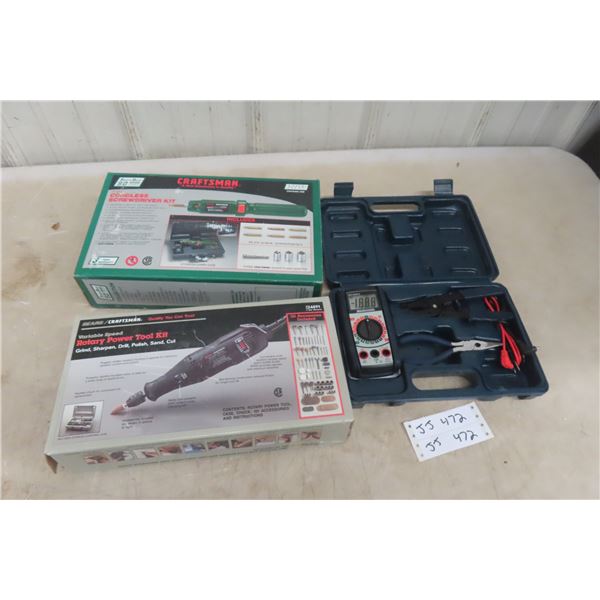 Craftsman Cordless Screwdriver Kit, Power Rotary Tool, Multimeter, Campbell Hausfeld 30 lb Capacity