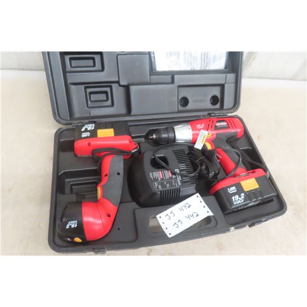 Craftsman 19.2V Drill, Flashlight, Two Batteries, Charger,  Case