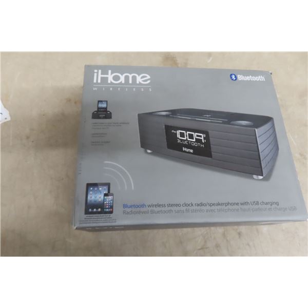 New iHome Wireless Bluetooth Stereo Clock Radio With Speakerphone and USB Charging