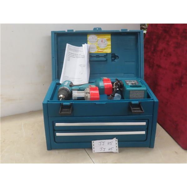 Makita Cordless 14.4V Driver Drill With 2 Batteries, Charger, Drill Bits And Case