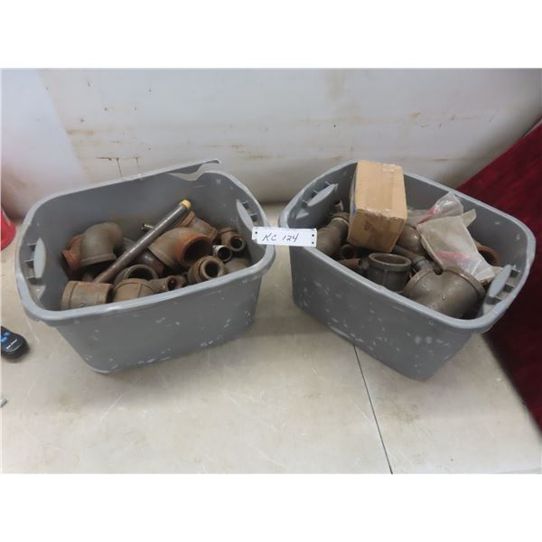 Two Bins of Threaded Pipe Fittings