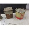 Image 4 : Vintage Jello Molds, Javex Bottle, Jam, Honey, Tea, Mustard tins, Crystal Sugar Bowl, metal recipe