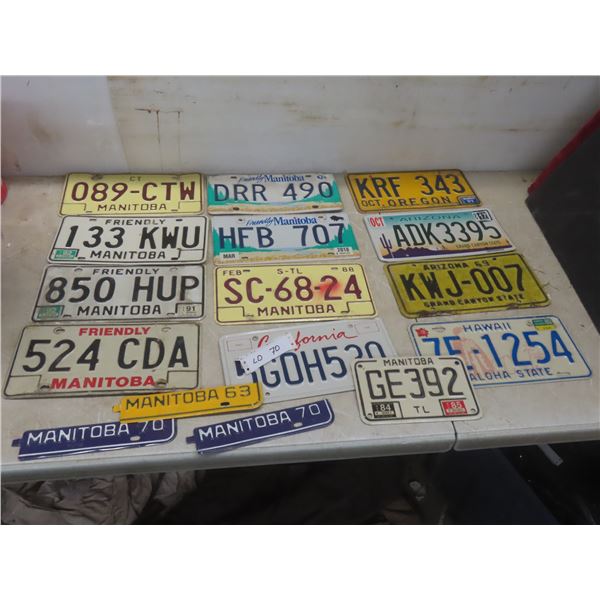 14 License Plates: Manitoba, Oregon, Arizona, Hawaii & 3 Manitoba Tags