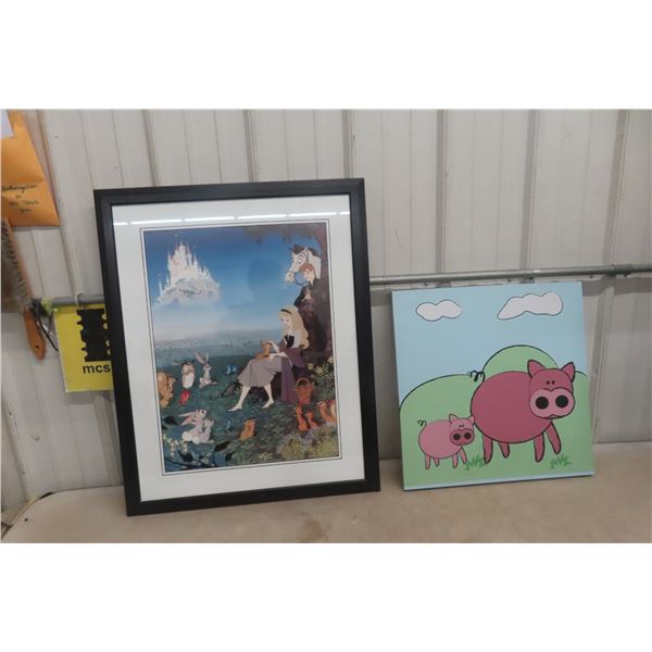 Disney Cinderella Framed Picture 24.5 x 31 and Piggy Picture 19.5 x 20