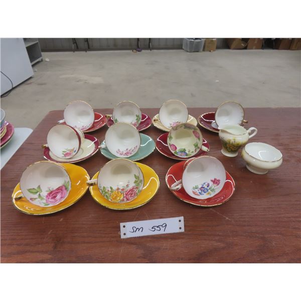 10 Aynsley China Cups, Saucers,  Creamer, Sugar Bowl