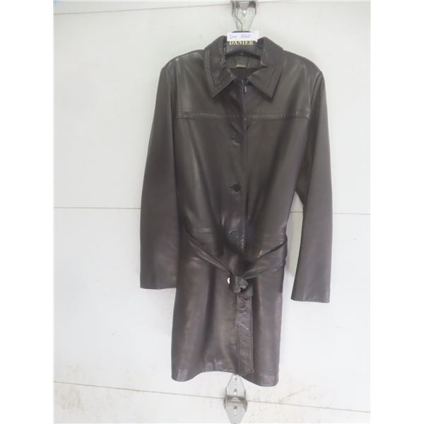 Danier Leather Coat, Size Medium With Garment Bag
