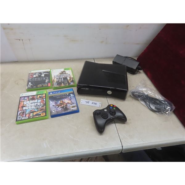 Xbox 360 Game Console With Three Games, One Controller, and Power Supply