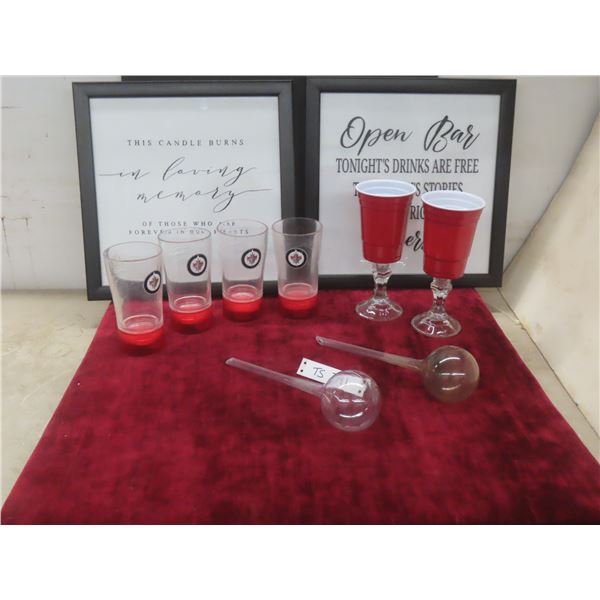 Winnipeg Jets Light Up Glasses, Novelty Wine Glasses, Framed Slogan Pictures