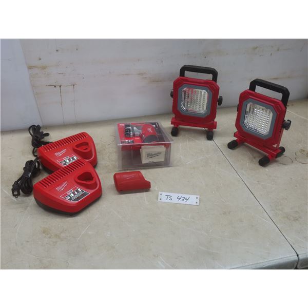 Milwaukee M12 Work Lights With Chargers And Inverter, No Battery