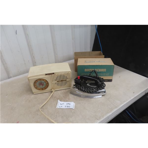 General Electric Radio and Vintage Electric Iron With Box