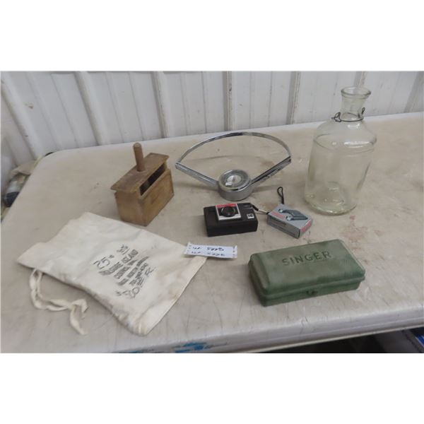 Mixed Package Including Butter Press, Wasp Trap, Chrome Off Steering Wheel, World Map and More