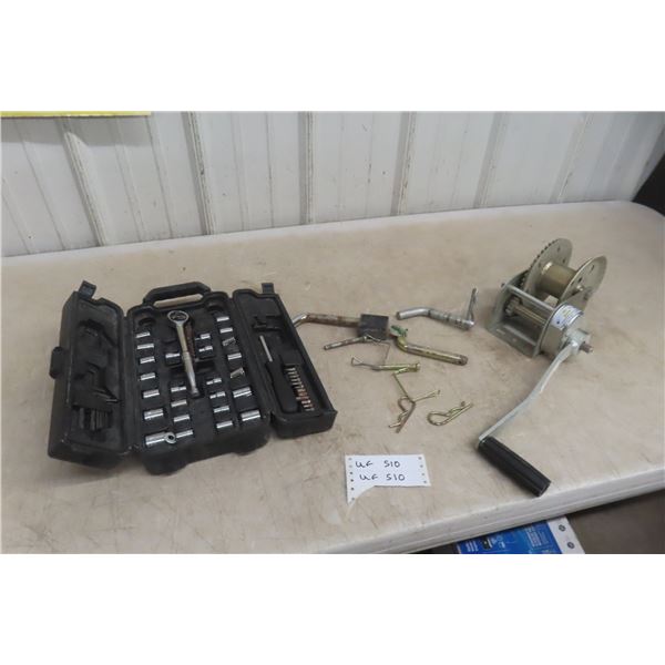 Hand Winch, Trailer Hitch Pins, Socket Set, 3/8