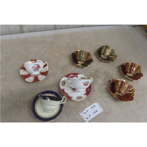 Seven China Cups and Saucers Including Ansley Shelly Porcelain
