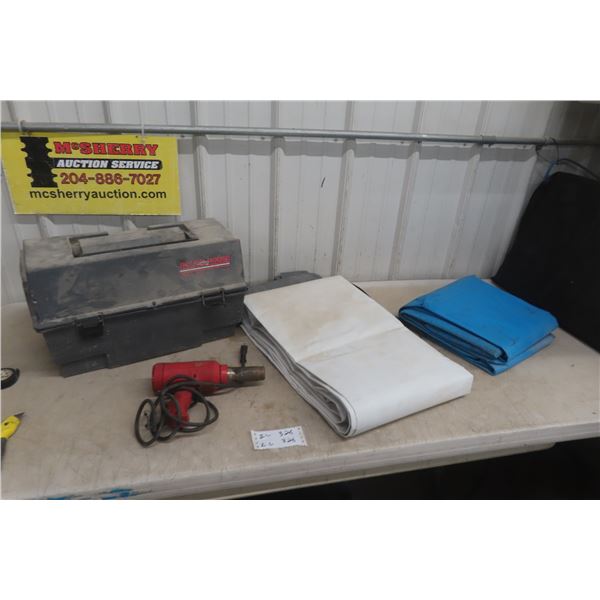 2 Tarps, Milwaukee Heat Gun, Tool Box