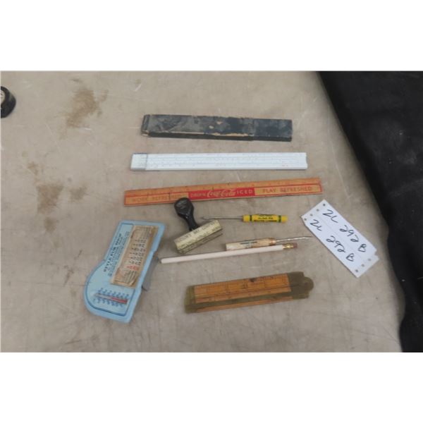 Coca-Cola Ruler, Hudson Bay Co. Stamp, Beaver Lumber Pencils, Screwdriver and More