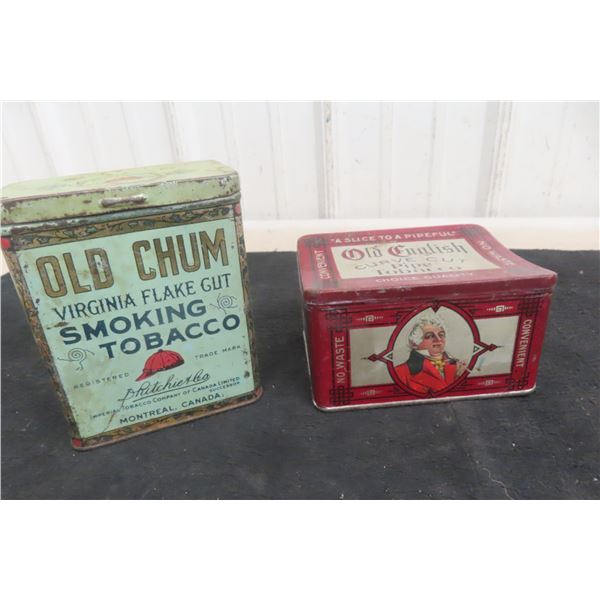 Two Tobacco Tins, Old Chum, Old English Curve Pipe Tobacco
