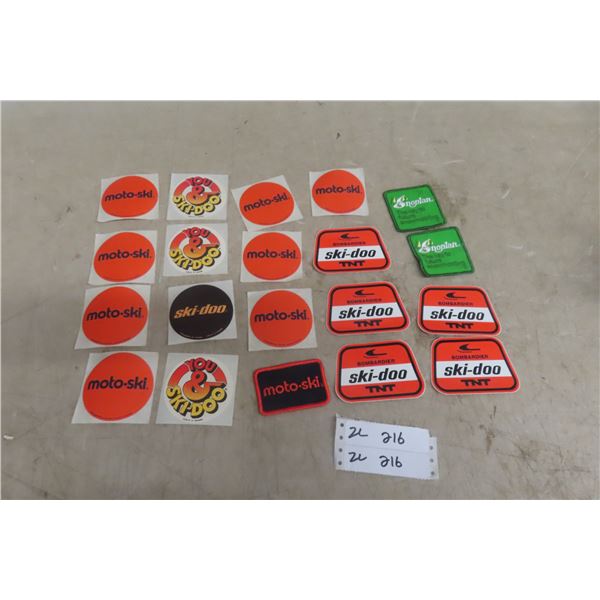 20 x Snowmobile Stickers and Patches, Quaker State Motor Oil Bottle, 3 Squirt Cans