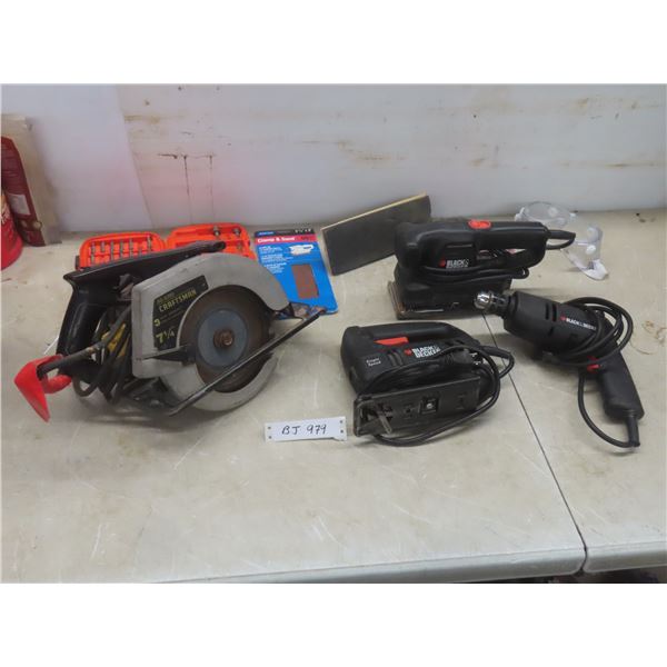 Craftsman 7 1/4" Circular Saw; Black & Decker Sander, Jigsaw, Drills, Driver Bits, Sandpaper And Mo