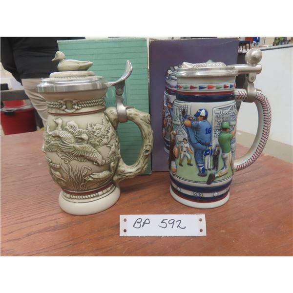 2 Avon Steins: Northern Wilderness Duck 9" and Baseball 8 1/2" with Original Boxes